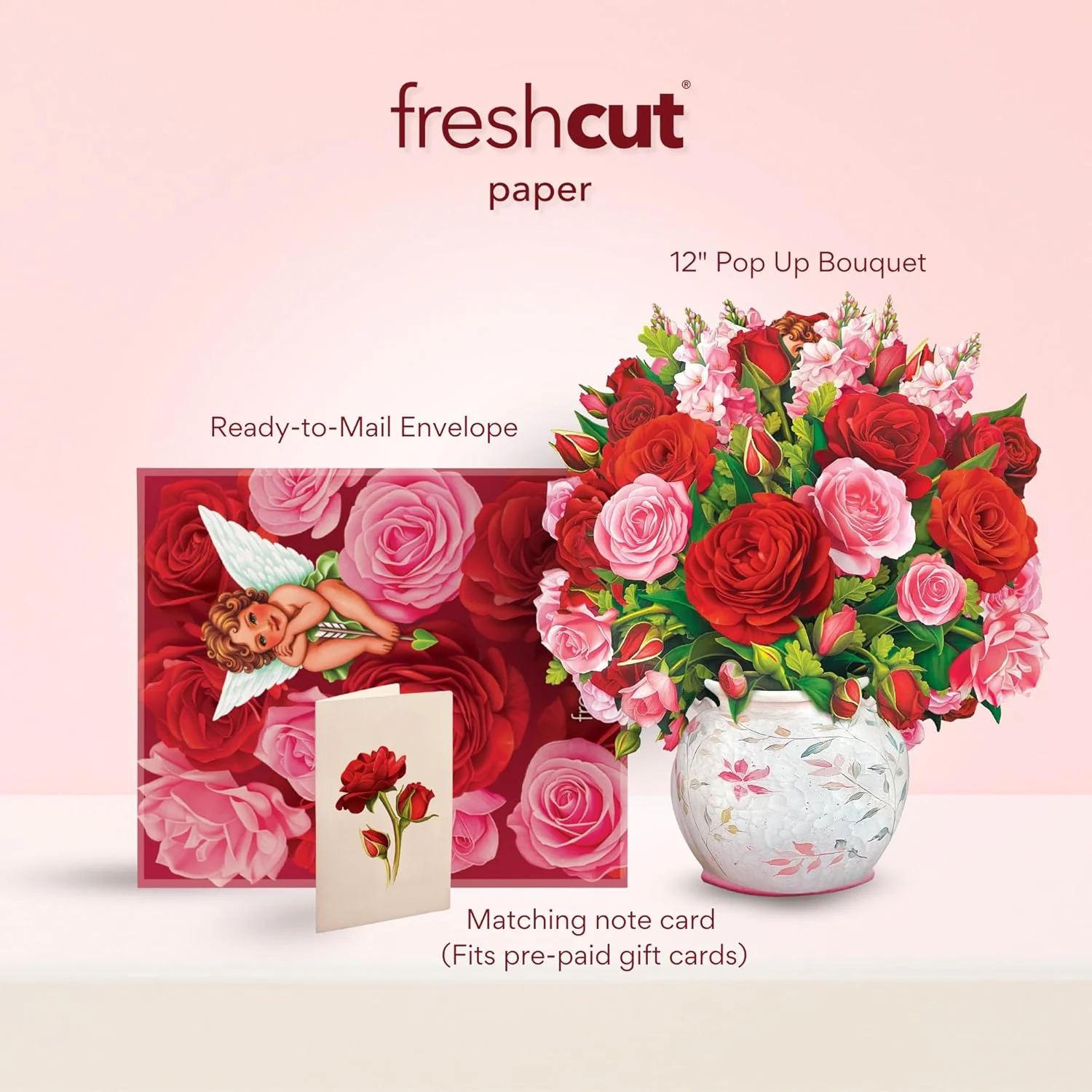 Blooming Roses 3D Pop-Up Bouquet Card – Red & Pink Paper Flower Arrangement - Image 4