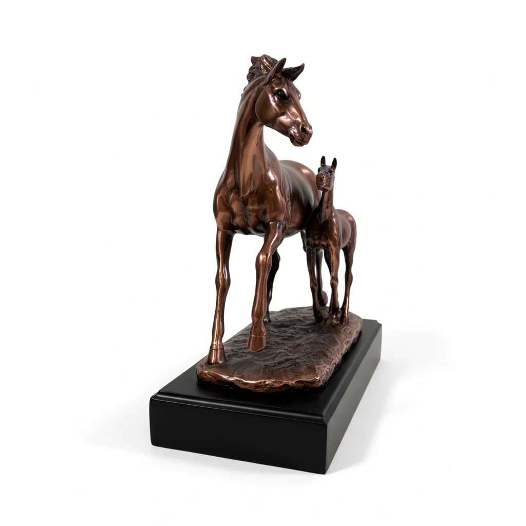 Copper Mom & Foal Running Sculpture | Dynamic Equestrian Decor - Image 3