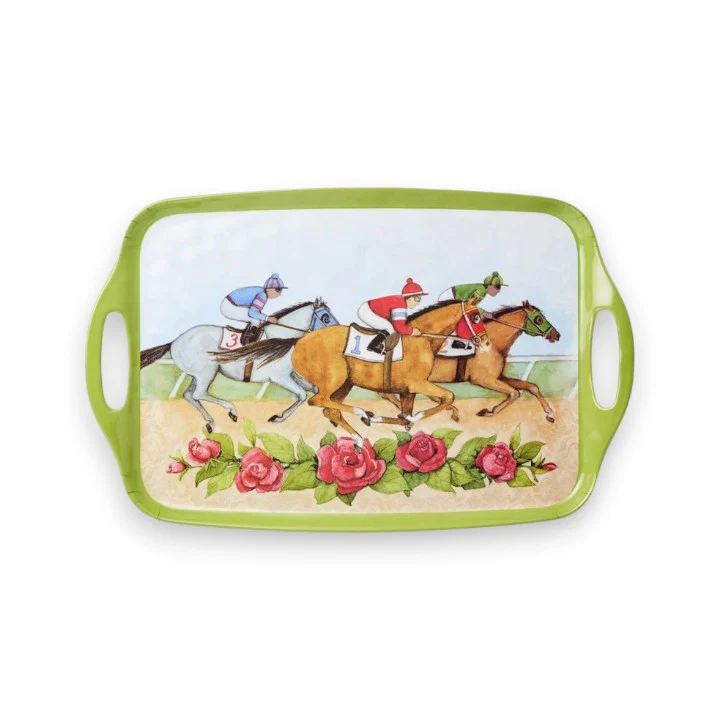 Day at the Races Rectangular Serving Tray with Handles | 19" x 12" Melamine Platter