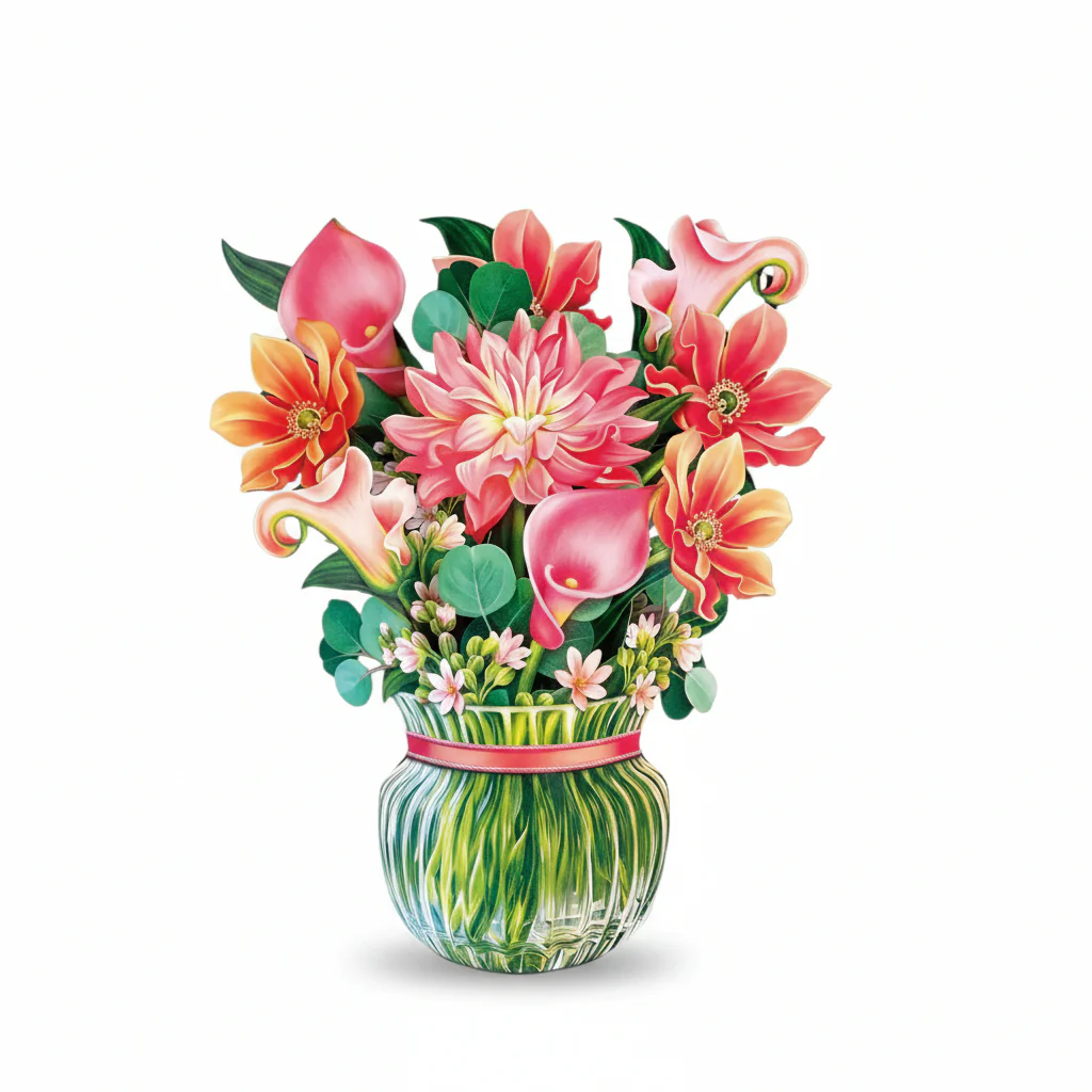 Dear Dahlia Paper Flower Bouquet | Pink Pop-Up Greeting Card (12")