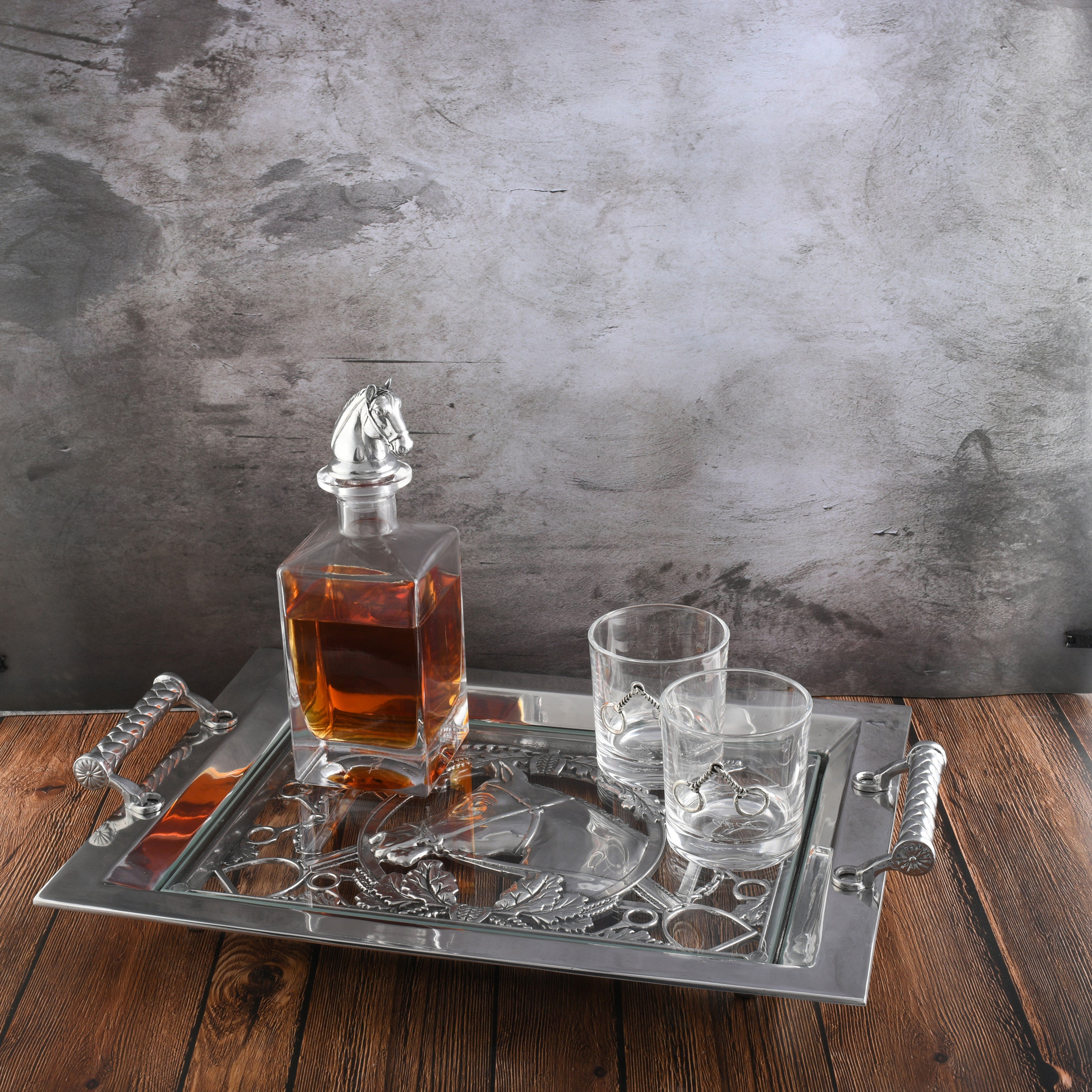 Equestrian Horse Glass Top Serving Tray – 20.25″ × 13.25″ Aluminum & Glass - Image 4