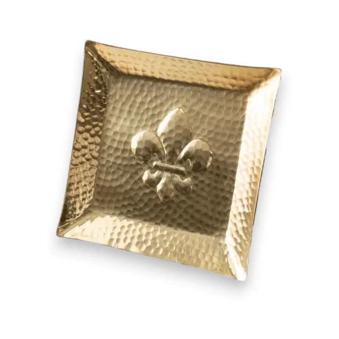 Fleur-de-Lis Square Hammered Aluminum Decorative Plate