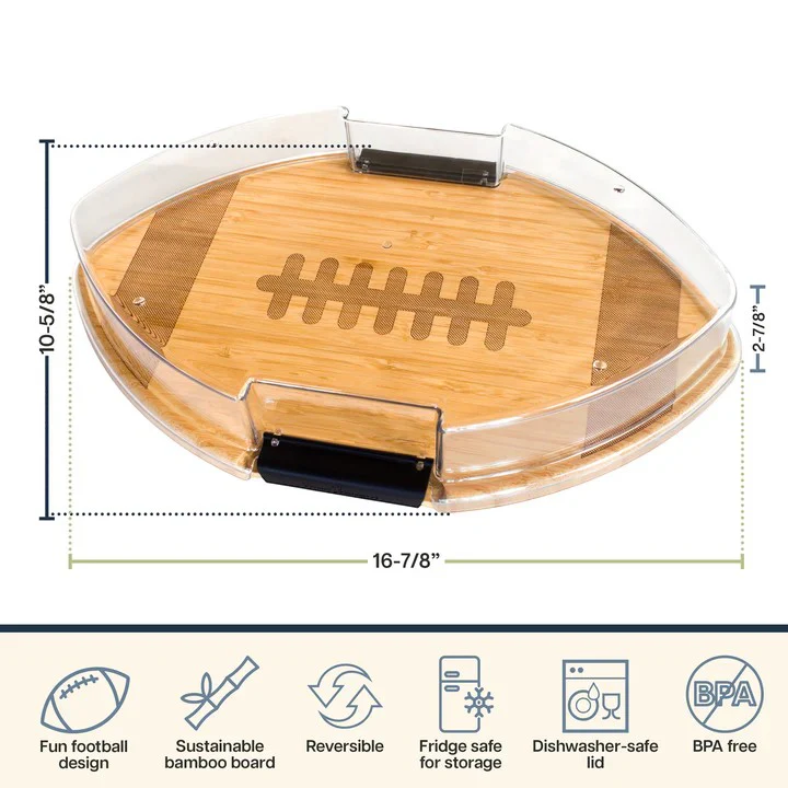 Flip, Serve & Store™ Football Charcuterie Board with Locking Lid | Game Day Serving Platter - Image 3