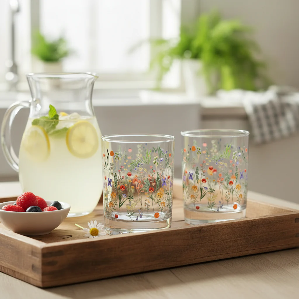 Glass Double Old Fashioned - Boho Flowers | Floral Drinking Glass (4") - Image 2
