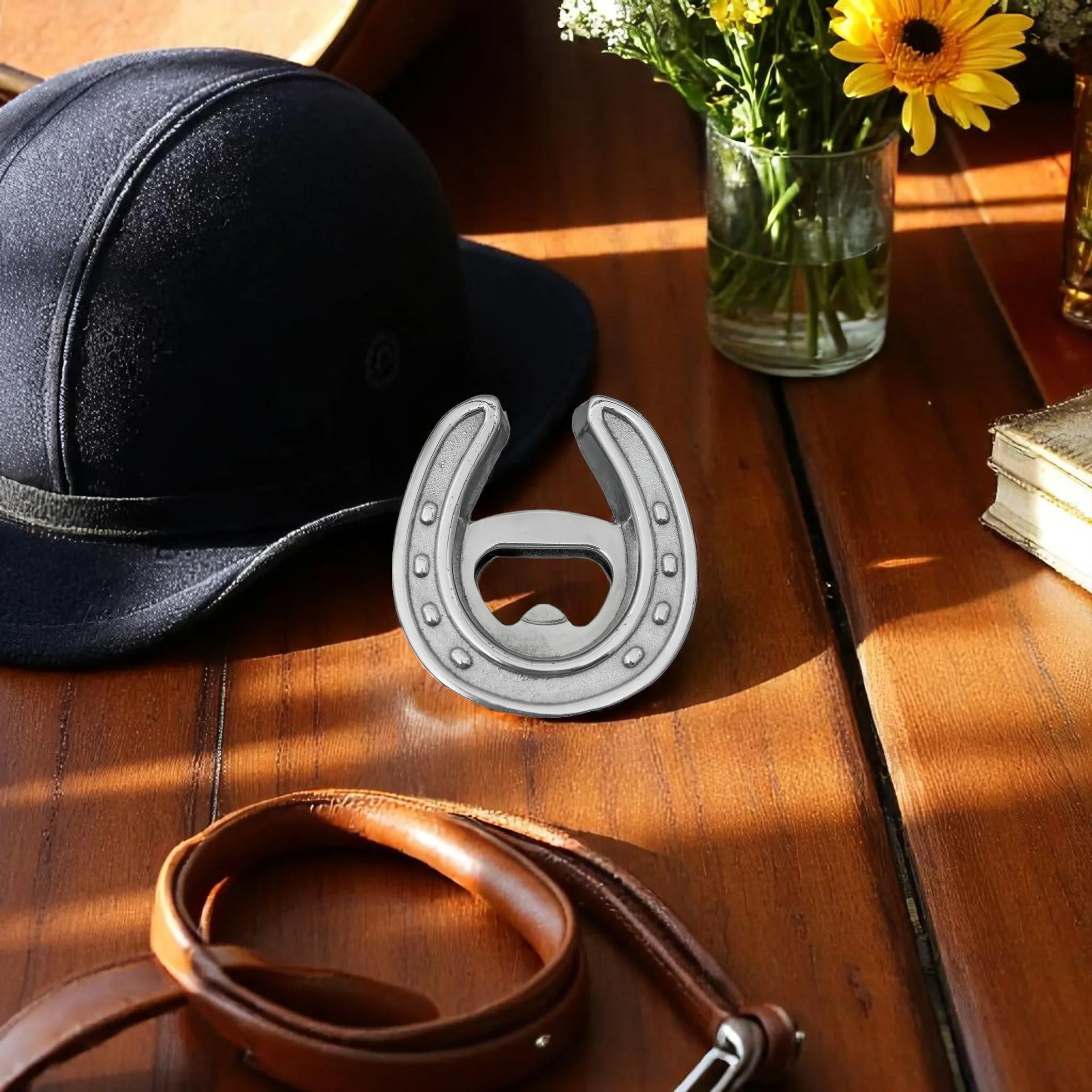 Horseshoe Bottle Opener – Polished Aluminum Equestrian Bar Tool - Image 2