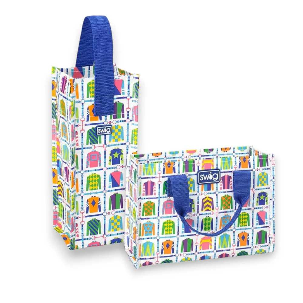 Jockey Club Derby Silks Reusable Gift Bags - Small & Wine Totes