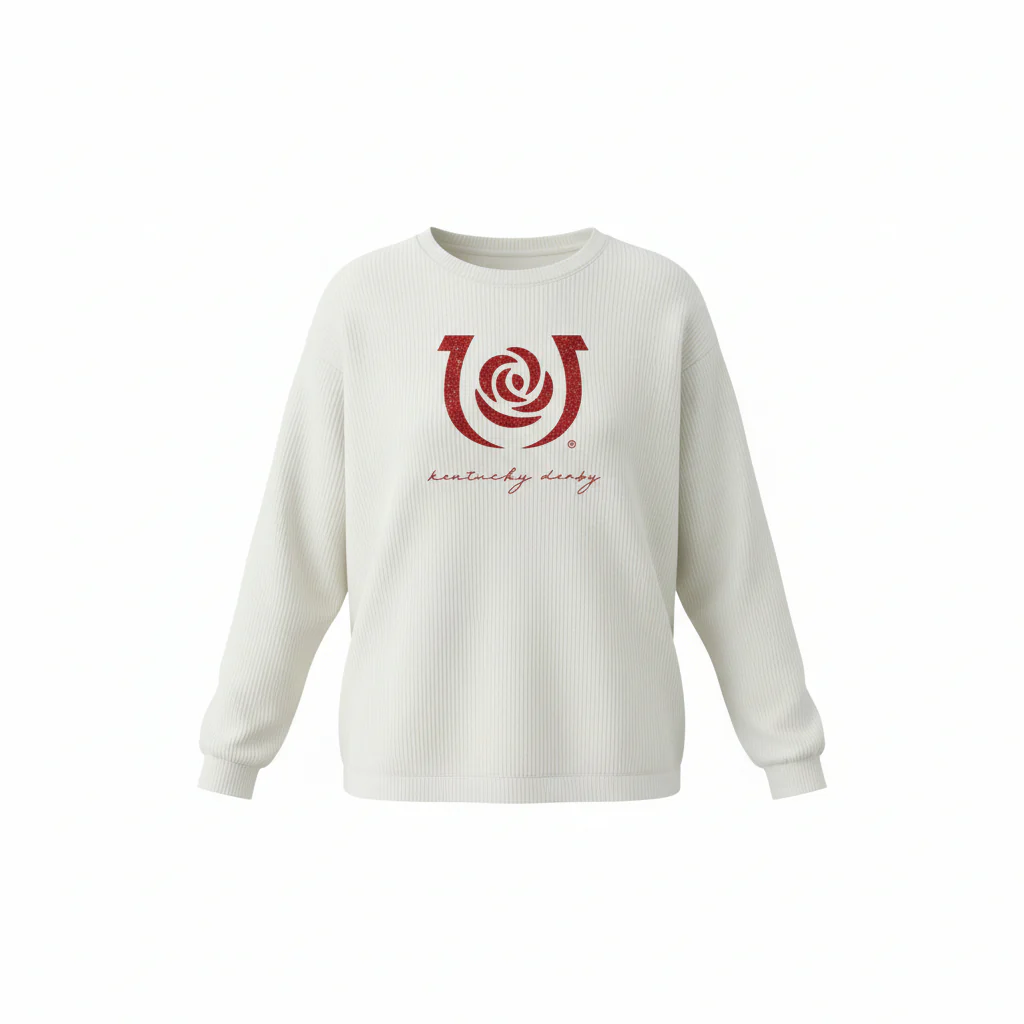 Kentucky Derby 152 Corduroy Crew Neck Sweatshirt | Glitter Rose & Horseshoe Logo