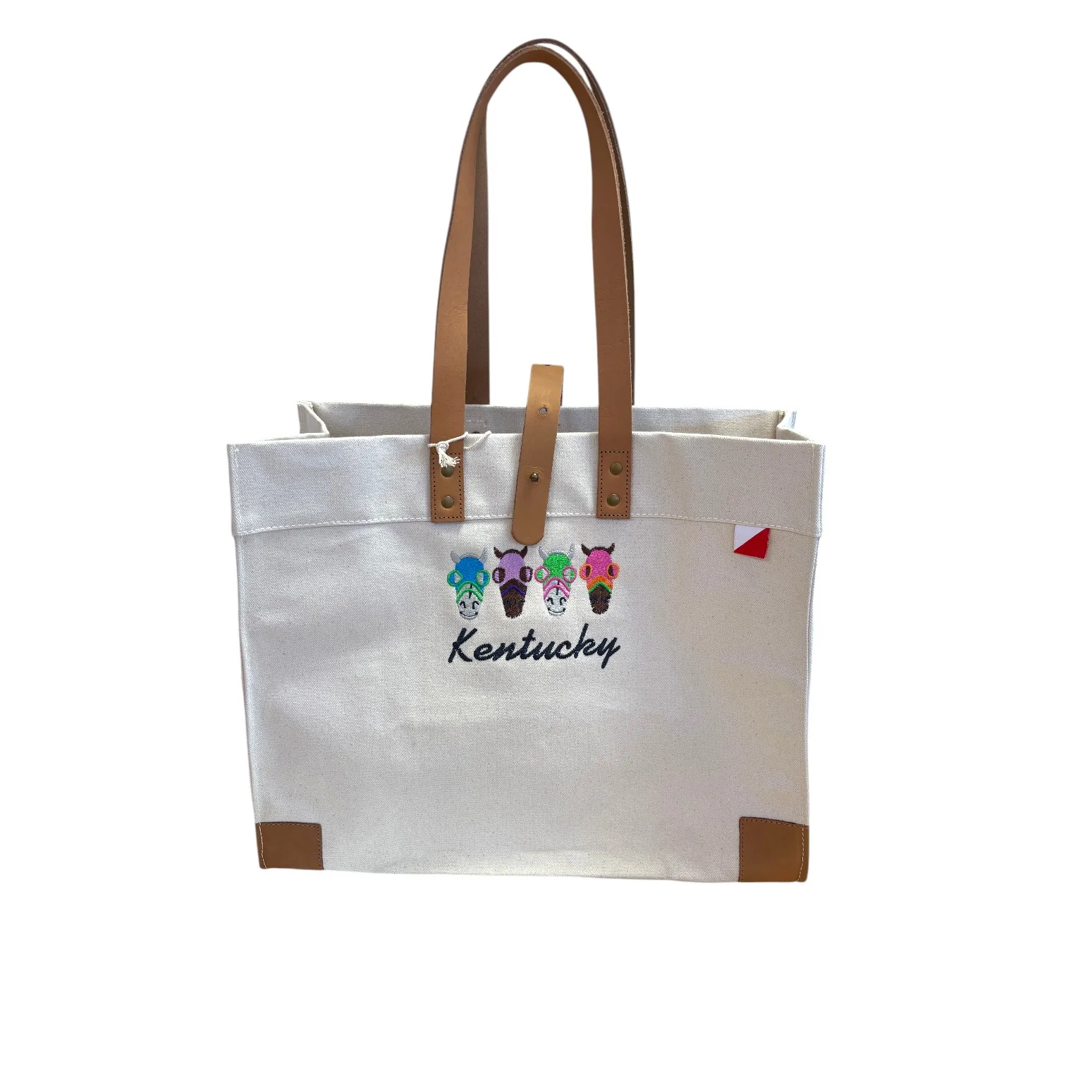 Kentucky Derby Embroidered Carmel Tote | Canvas & Leather Bag - Image 6