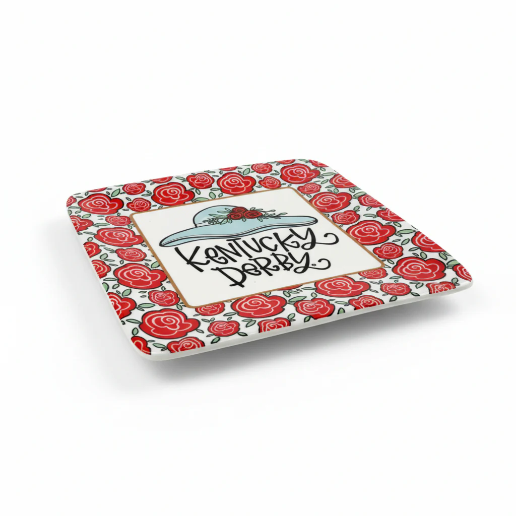 Kentucky Derby Rose Border Square Plate | 8" x 8" - Image 3