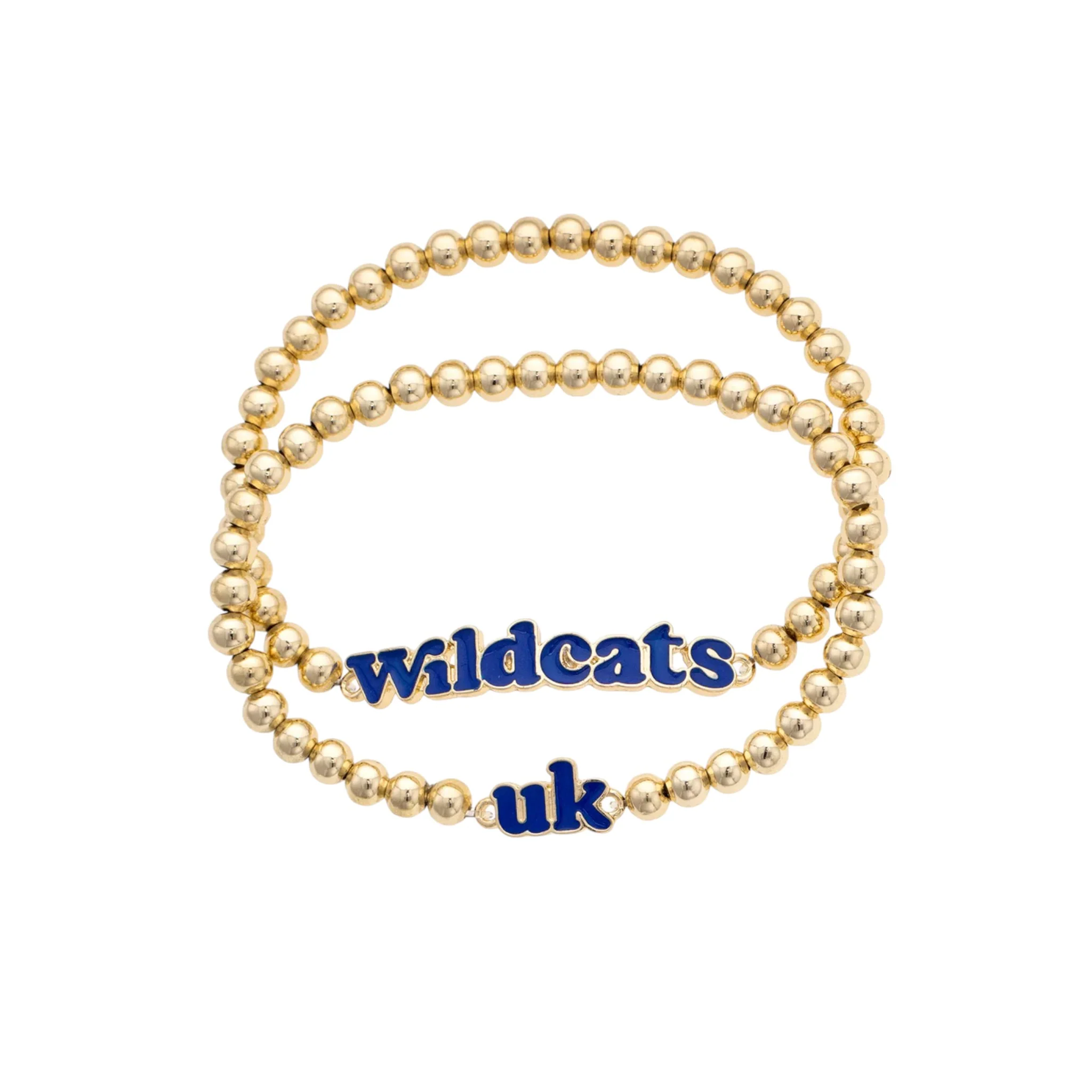 Kentucky Wildcats Slogan Ball Bead Bracelet Set of 2 — Blue & Shiny Gold