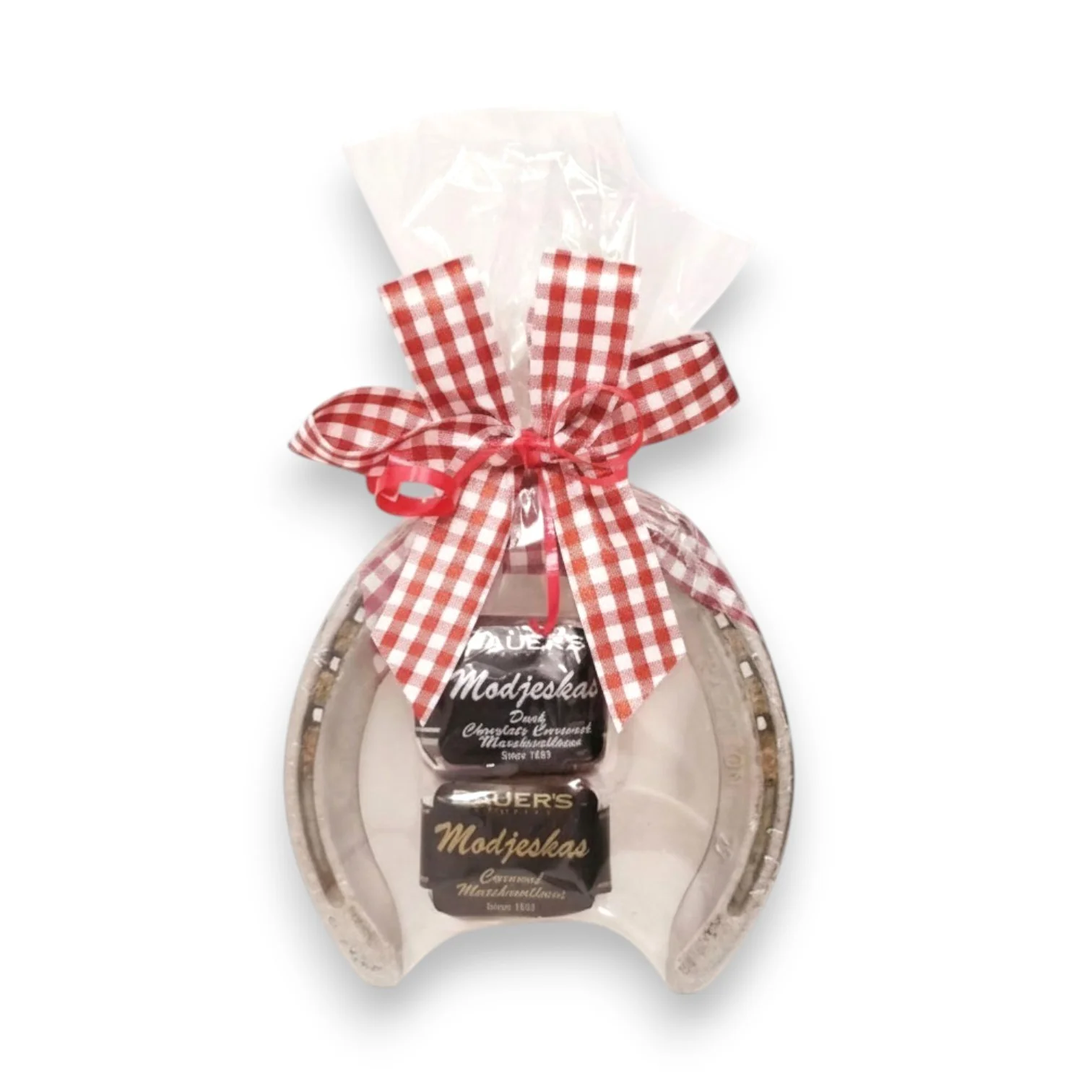 Kicked Up Horseshoe with 2 Pc. Bauer’s Candies Modjeskas