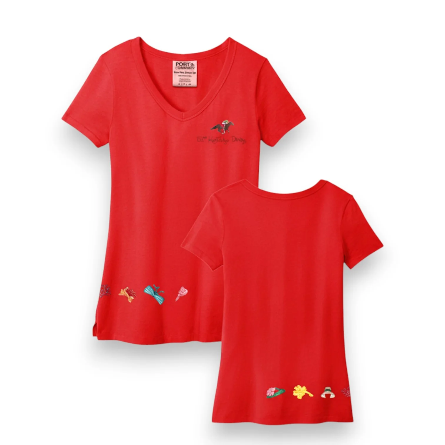 Ladies Day Art of the Derby V-Neck T-Shirt | Beach Wash Poppy