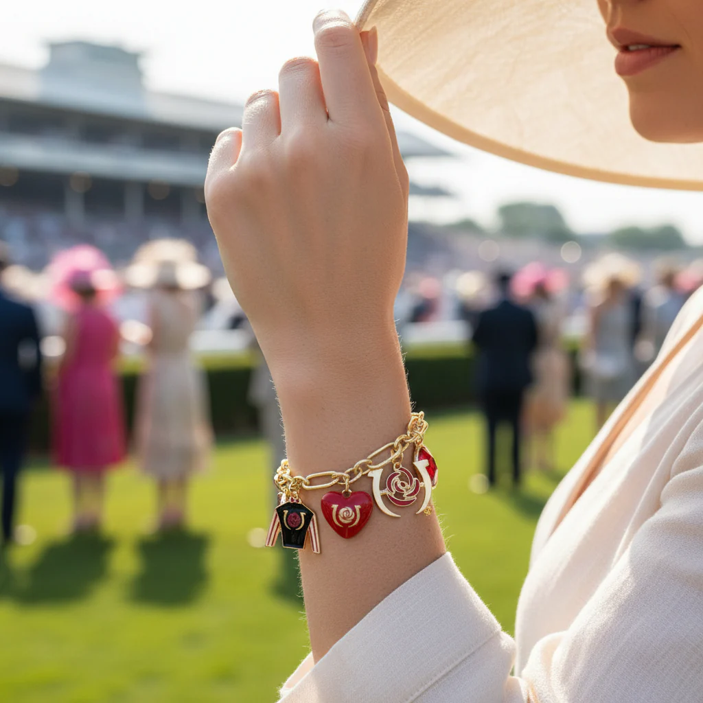 Official Kentucky Derby Enamel Charms Bracelet - Gold Chain - Image 2