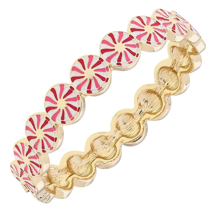 Peppermint Enamel Jewelry – Hoop Earrings or Hinge Bangle (Red & White) - Image 4