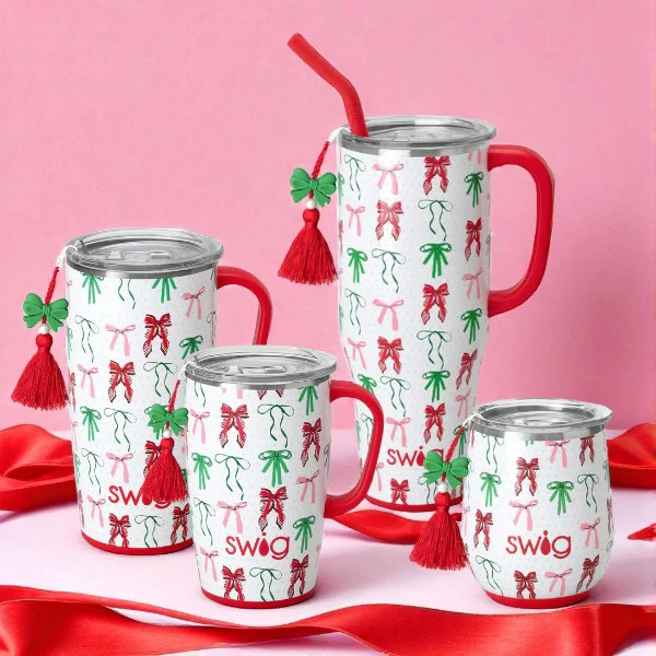 Ribbons And Bows Insulated Drinkware – 40oz Mega Mug, 22oz & 18oz Travel Mug, 12oz Stemless