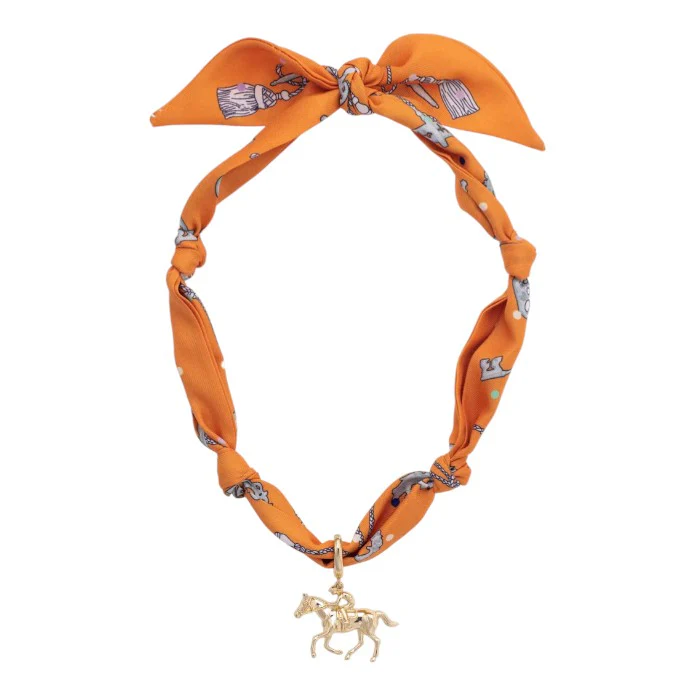 Riders Up Scarf Necklace in Orange | Equestrian Silk Accessory