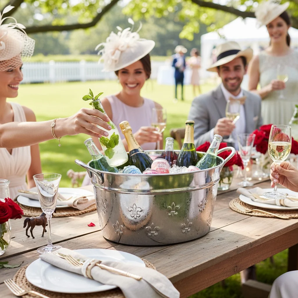 Round Fleur-De-Lis Beverage Tub | Aluminum Outdoor Party Tub - Image 2