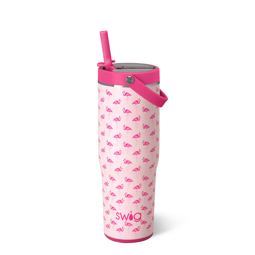 Swig Life Flamingos | Glitter Pink Insulated Travel Mug with Leakproof Flip + Sip Lid - Image 4