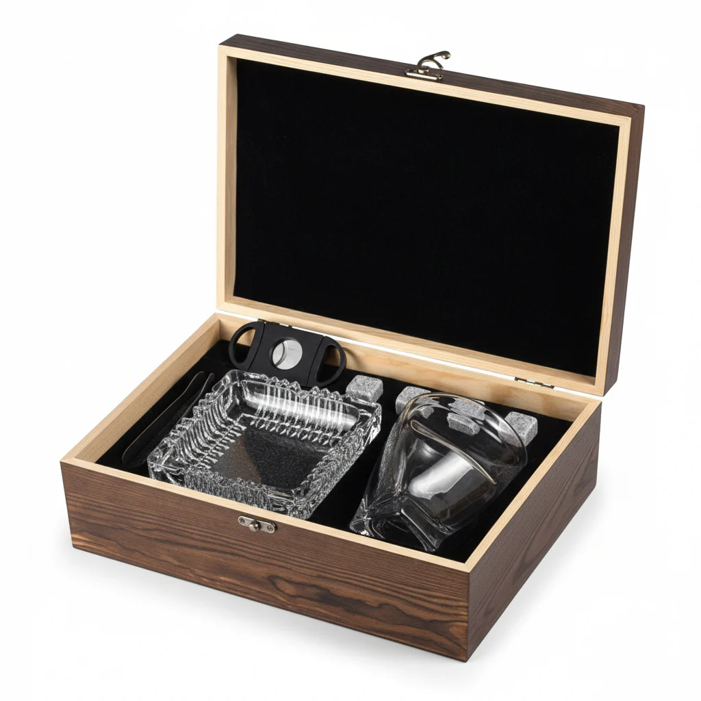 Whiskey Glass Set with Accessories in Premium Wooden Gift Box